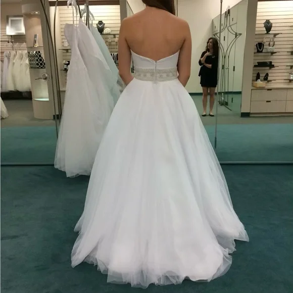 Oleg Cassini Strapless Wedding Dress with Beading A-line - Picture 3 of 14